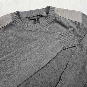 Belstaff Sweater Men Medium Grey Crewneck Quilted Shoulder Cotton Made in Italy